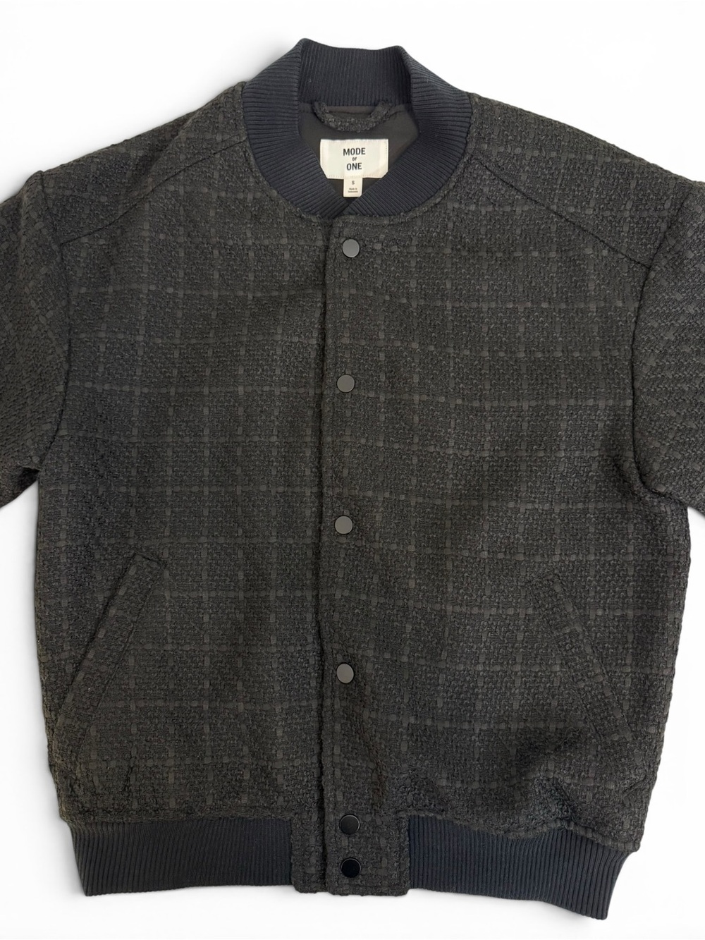 Mode One Black Textured Bomber Jacket Relaxed Fit Small